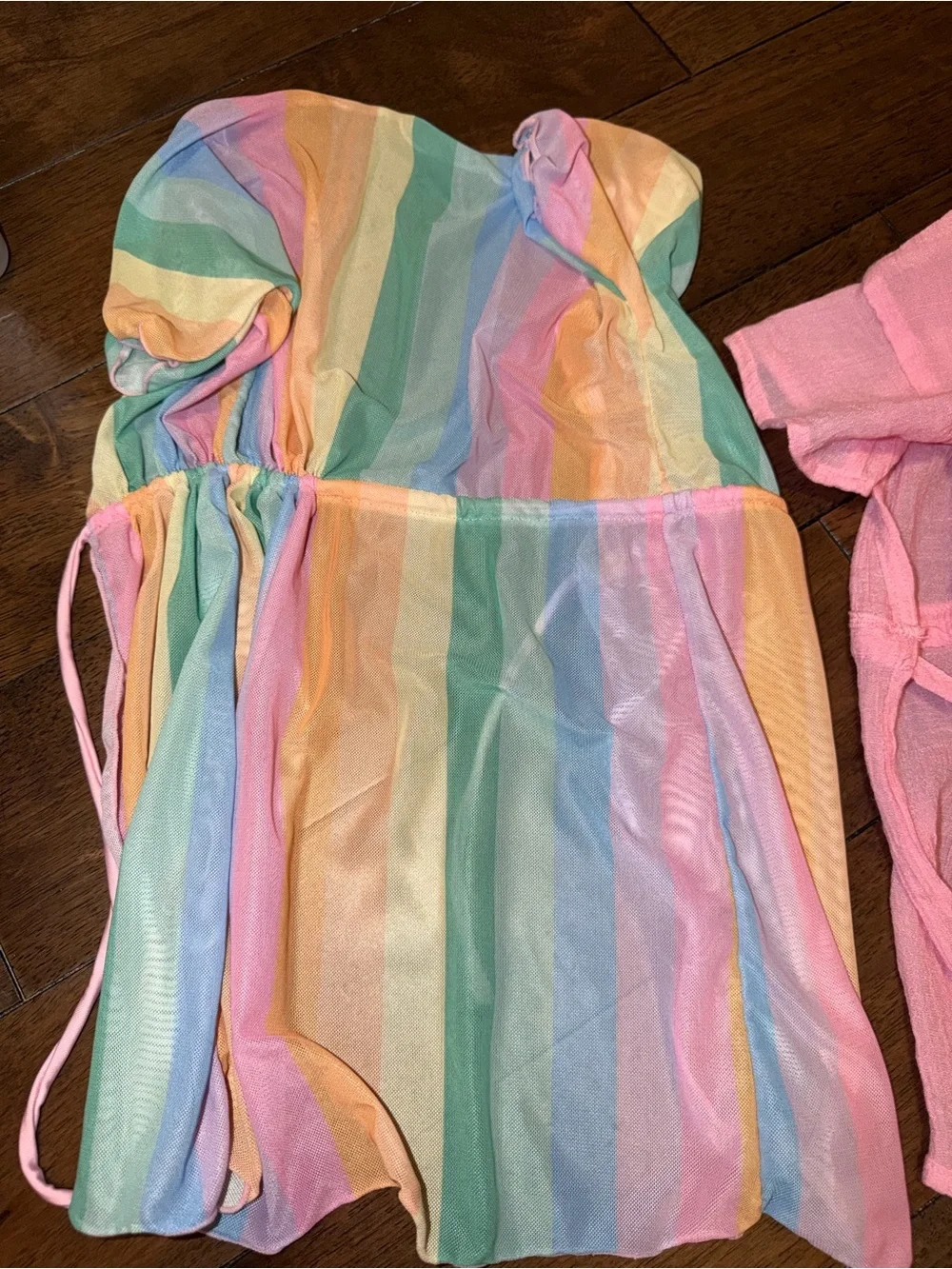 Girls' Pink Tie-Waist Top and Pastel Rainbow Cover-Up Set